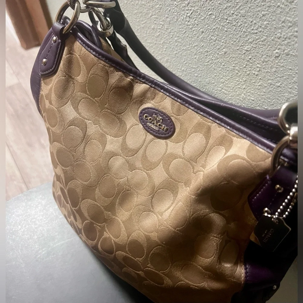 Genuine Coach Signature Madison Phoebe Gold and Purple Hobo Bag Purse Leather